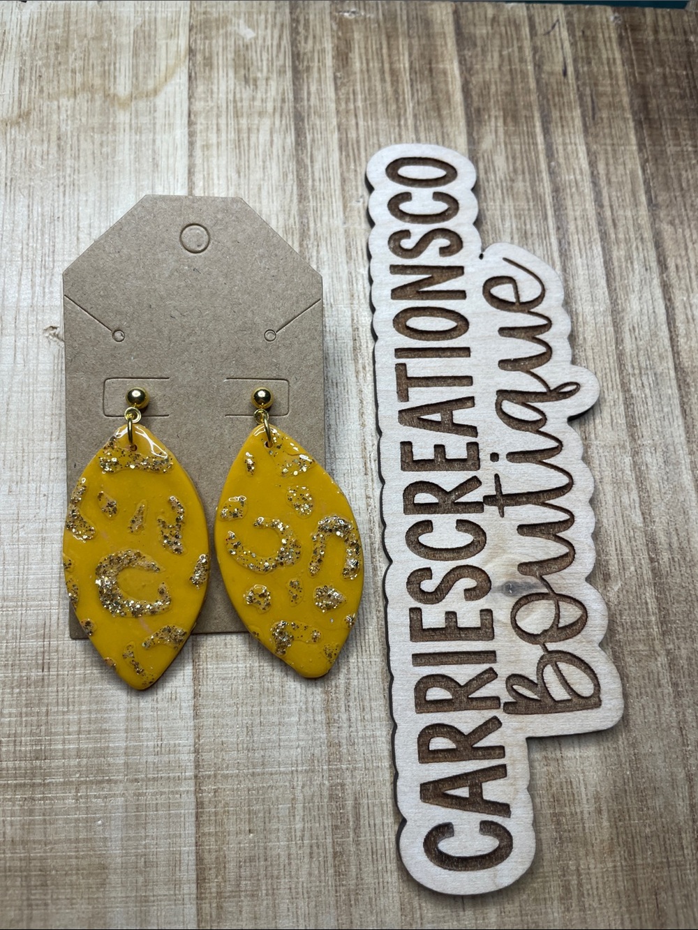 Yellow Glitter Leopard Teardrop Earrings